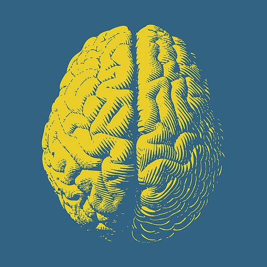 Symbol image shows yellow brain on blue background